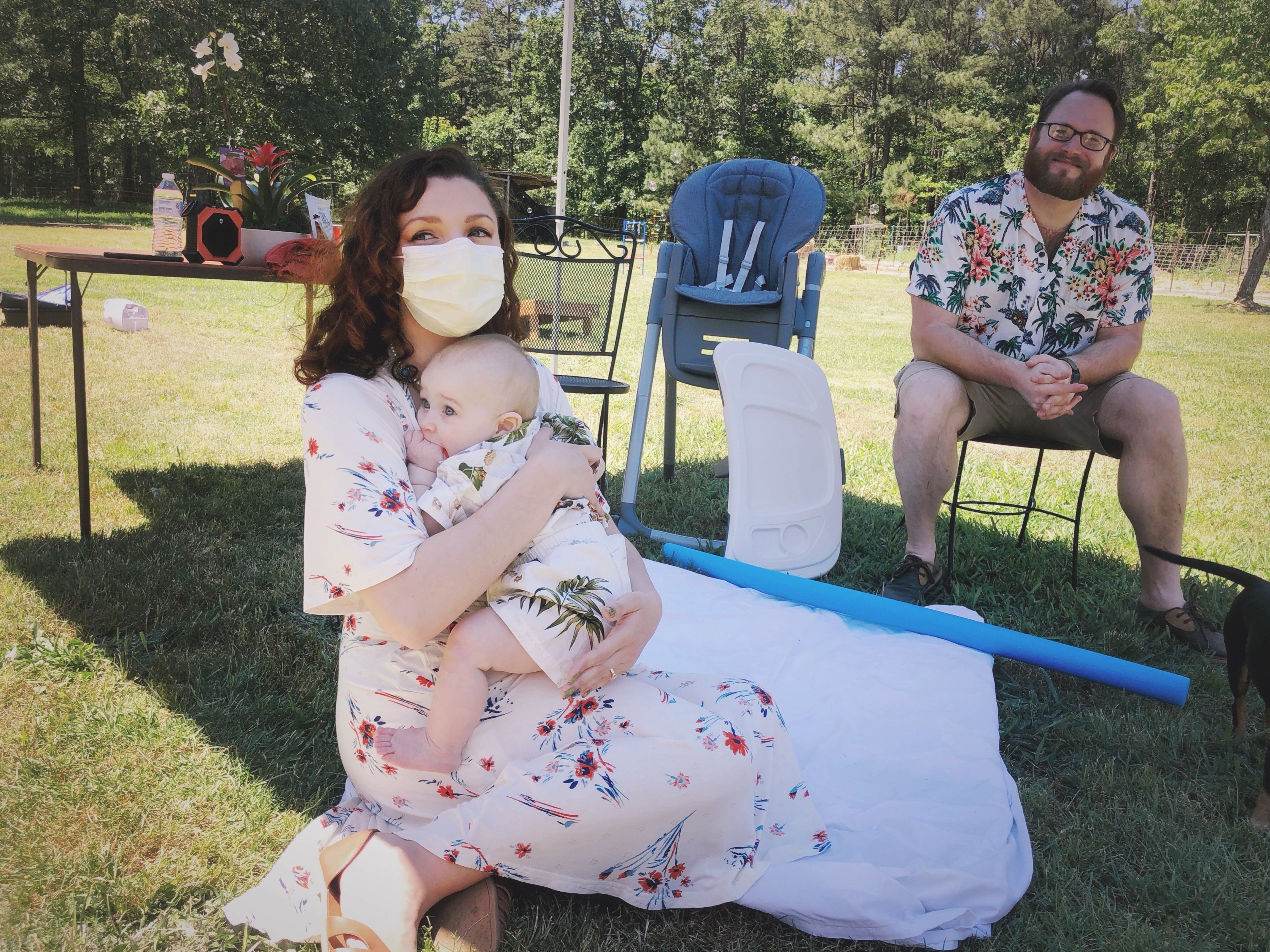 mother and child with mask